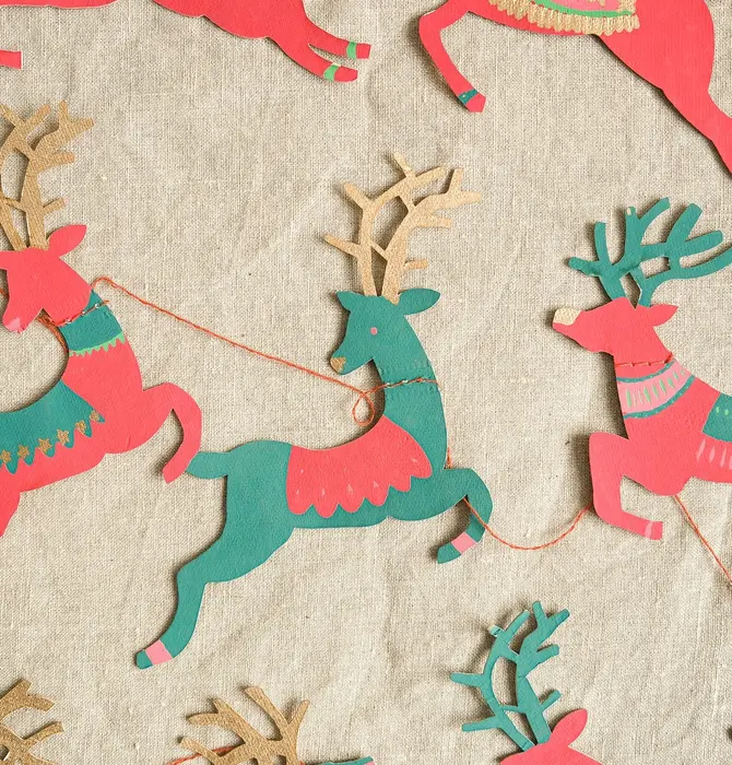 Garland | Recycled Cotton Paper | Bright Reindeer