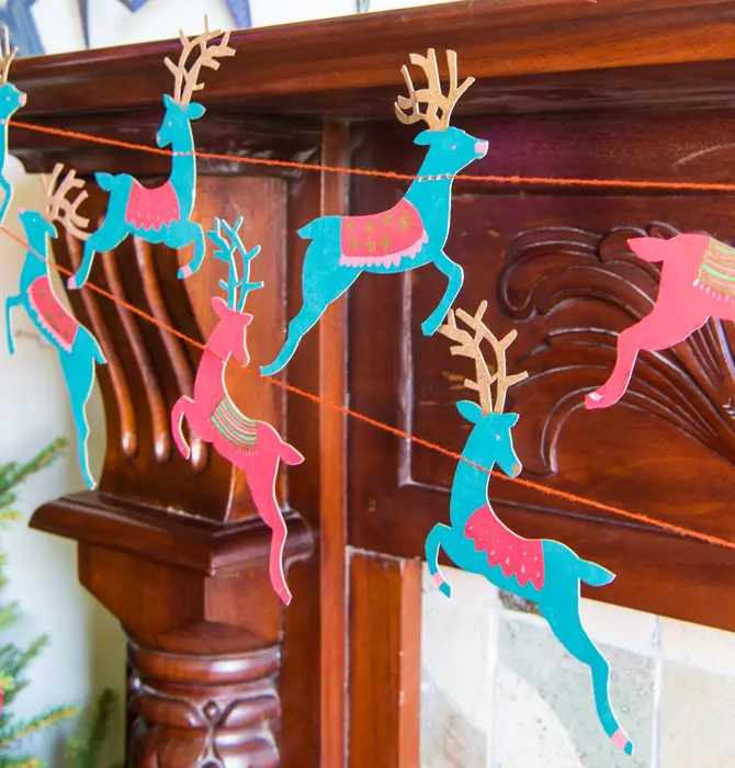 Garland | Recycled Cotton Paper | Bright Reindeer
