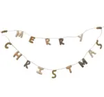 Garland | Merry Christmas Wool Felt Double Layer | Poms & Jute Cord | Neutral Multi Color