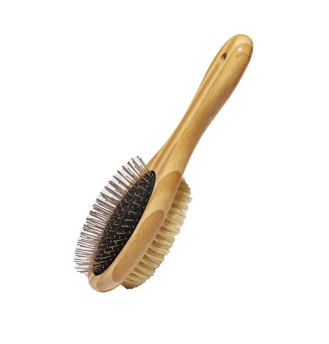 Dog Brush | Two-Sided Bamboo | Sisal Bristles/Wire Brush