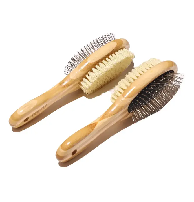 Dog Brush | Two-Sided Bamboo | Sisal Bristles/Wire Brush