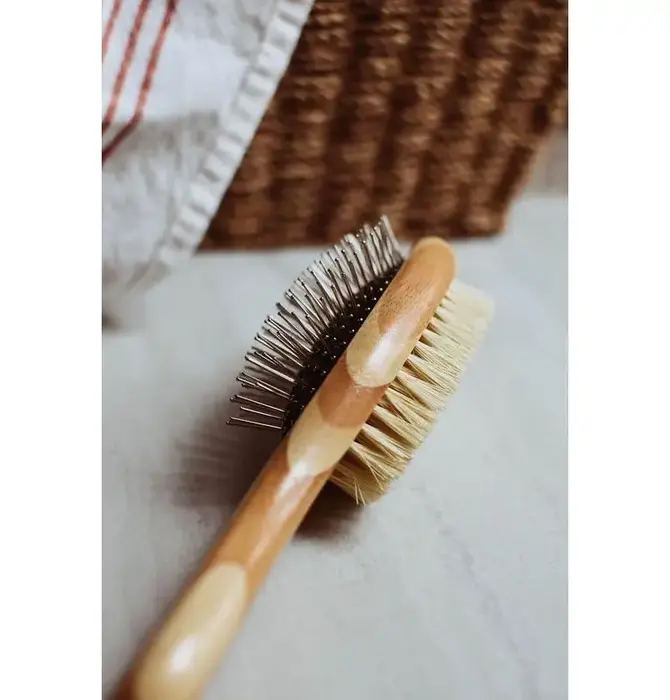 Dog Brush | Two-Sided Bamboo | Sisal Bristles/Wire Brush