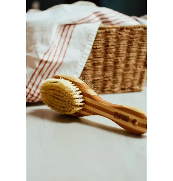 Dog Brush | Two-Sided Bamboo | Sisal Bristles/Wire Brush