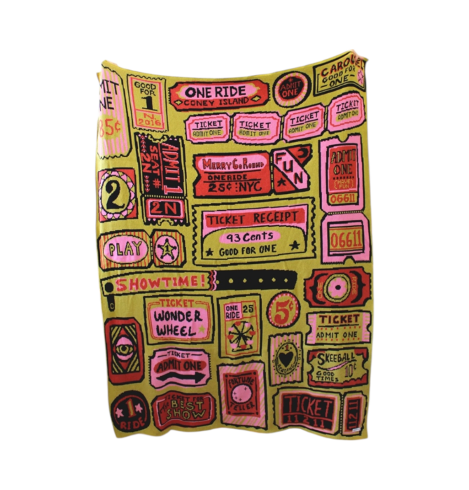 Blanket | Recycled Cotton/Acrylic | Admit One Tickets | Chartreuse/Pink/Red