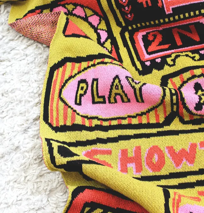 Blanket | Recycled Cotton/Acrylic | Admit One Tickets | Chartreuse/Pink/Red
