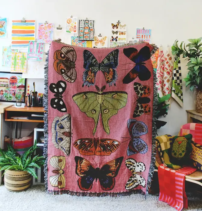 Blanket | Recycled Cotton/Acrylic | Moth Still Life | Pink