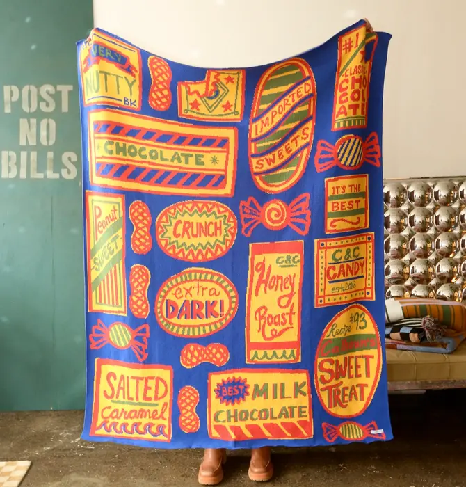Blanket | Recycled Cotton/Acryclic | Sweet Treats | Blue/Yellow/Red/Green