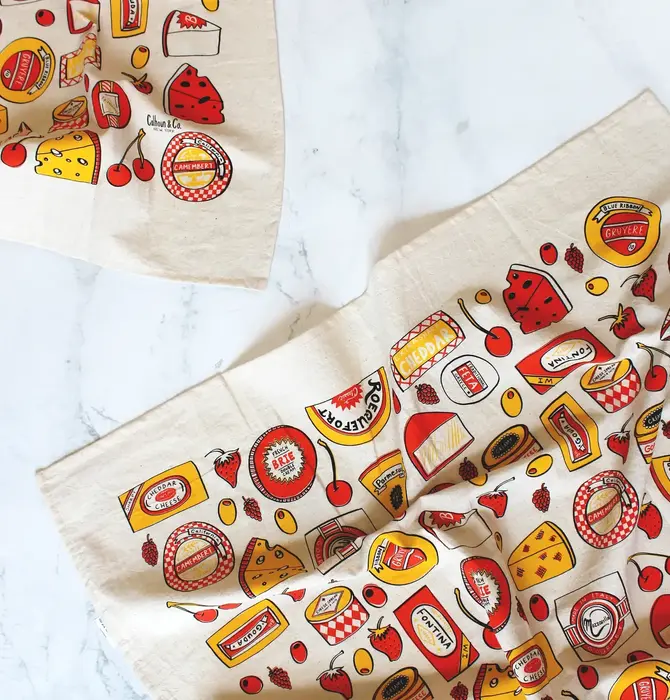 Tea Towel | Screen Printed | Cheese Shop | Yellow/Red/Brown