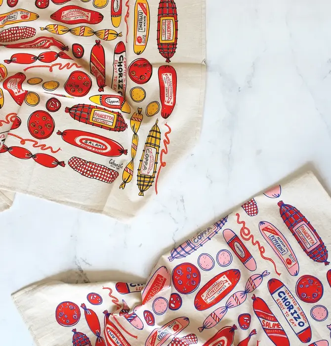 Tea Towel | Screen Printed | Meat Shop | Red/Yellow/Brown