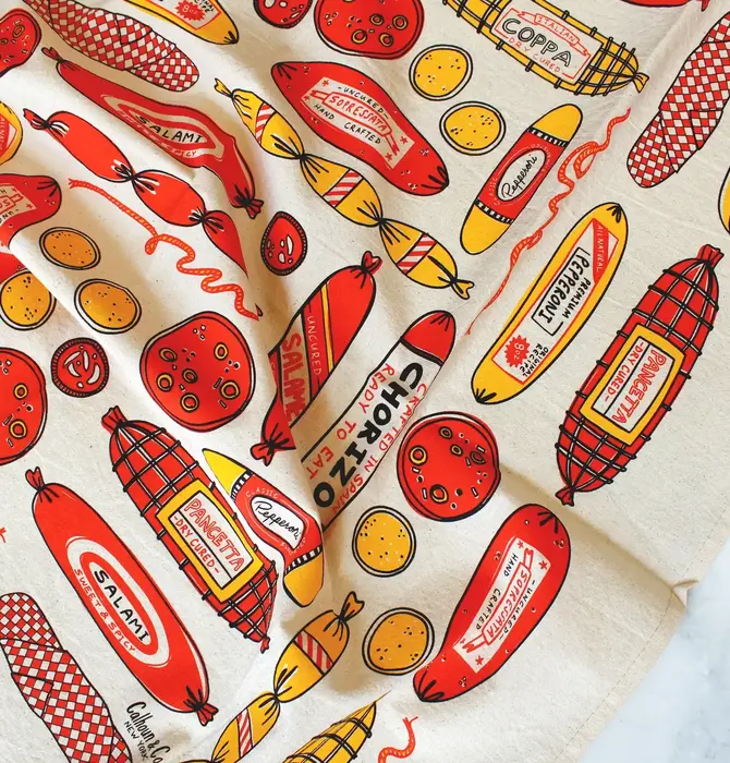 Tea Towel | Screen Printed | Meat Shop | Red/Yellow/Brown