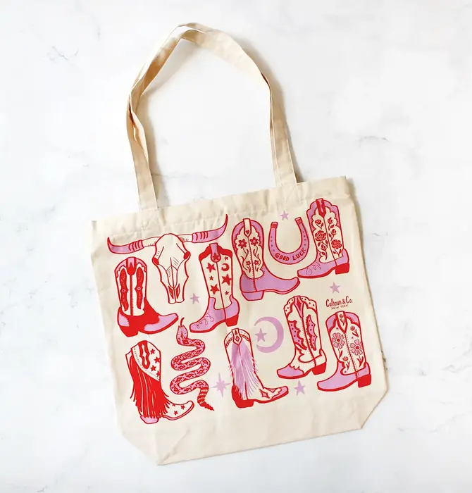 Tote Bag/Zipper Closure | Howdy Cowgirl | Pink/Red