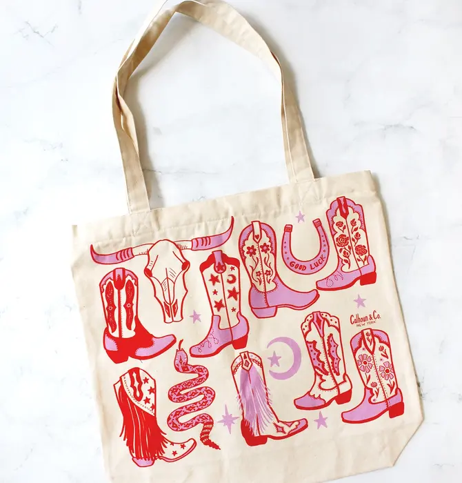 Tote Bag/Zipper Closure | Howdy Cowgirl | Pink/Red