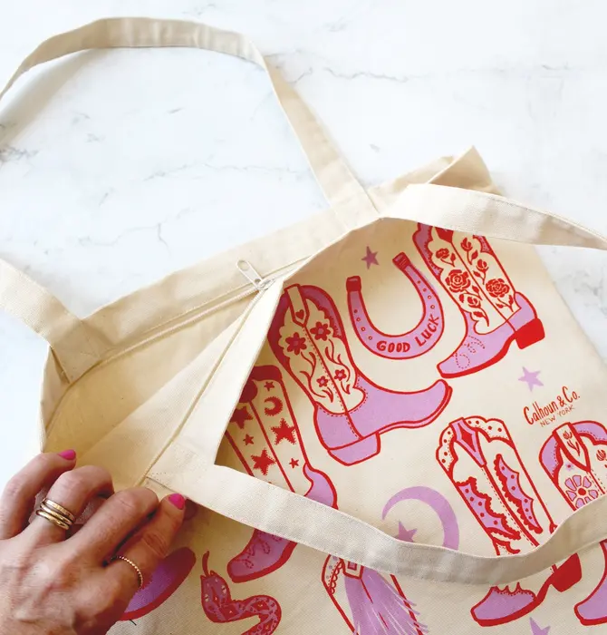 Tote Bag/Zipper Closure | Howdy Cowgirl | Pink/Red