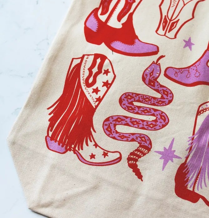 Tote Bag/Zipper Closure | Howdy Cowgirl | Pink/Red