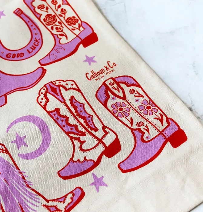 Tote Bag/Zipper Closure | Howdy Cowgirl | Pink/Red