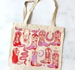 Tote Bag/Zipper Closure | Howdy Cowgirl | Pink/Red