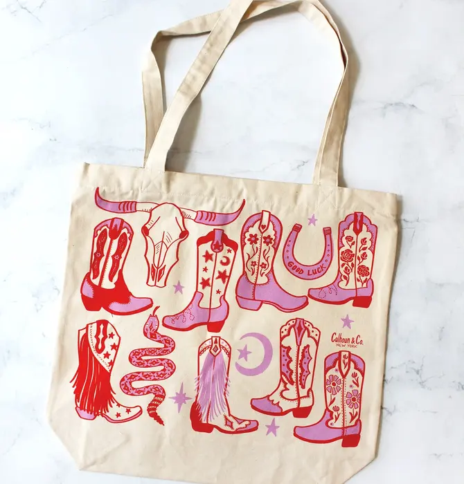 Tote Bag/Zipper Closure | Howdy Cowgirl | Pink/Red