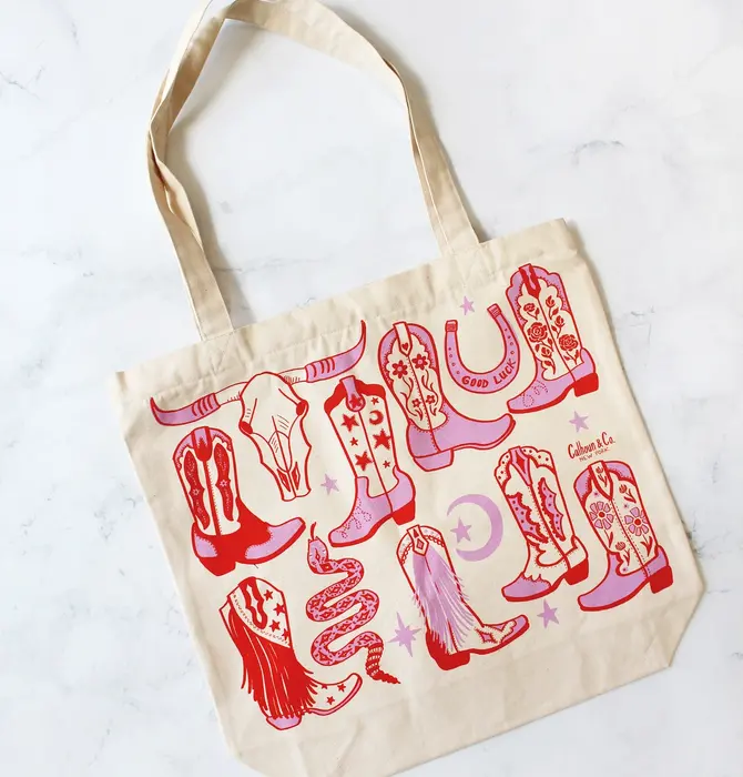 Tote Bag/Zipper Closure | Howdy Cowgirl | Pink/Red