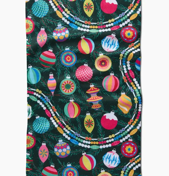 Tea Towel | Microfiber Holiday | Shiny Ornaments