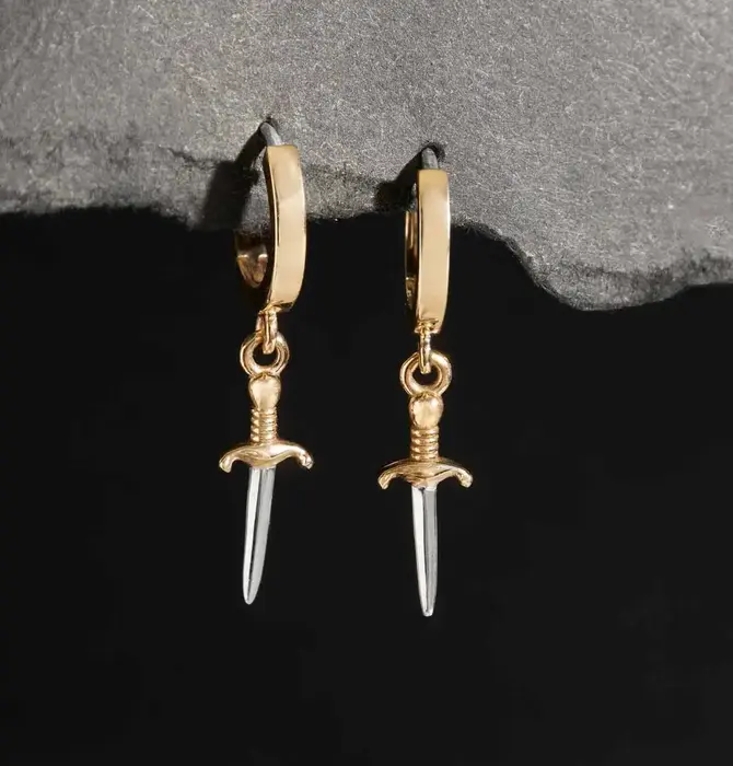 Earrings | Huggie Hoops | Mixed Metal Daggers