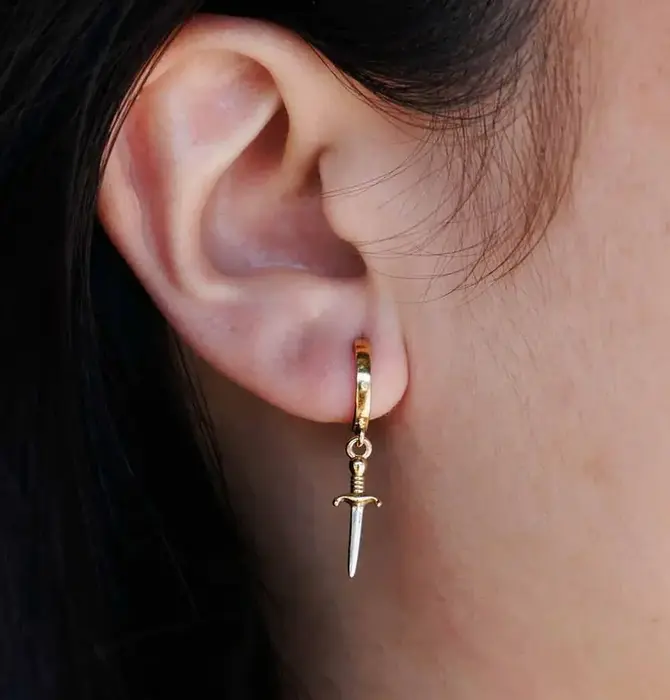 Earrings | Huggie Hoops | Mixed Metal Daggers