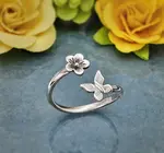 Ring | Sterling Butterfly & Flower | Adjustable Size 7
