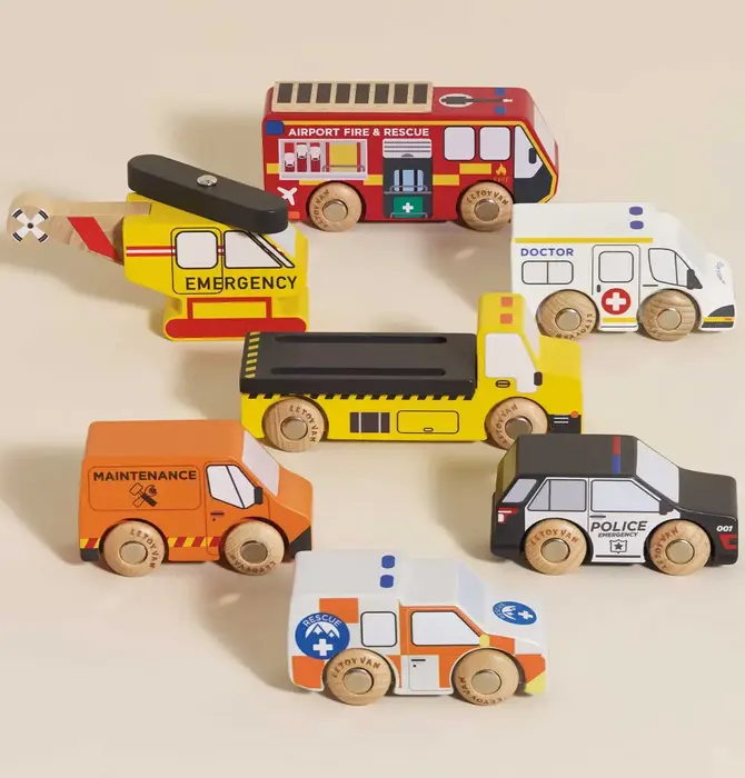 Toy Set | Emergency Helicopter & Rescue Cars | Classic Wooden