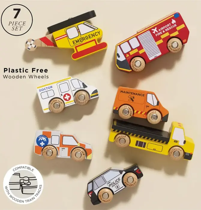Toy Set | Emergency Helicopter & Rescue Cars | Classic Wooden