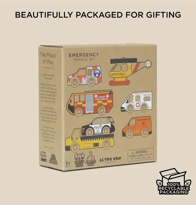 Toy Set | Emergency Helicopter & Rescue Cars | Classic Wooden
