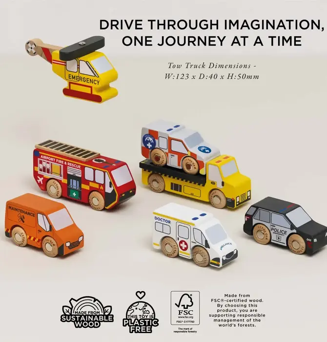 Toy Set | Emergency Helicopter & Rescue Cars | Classic Wooden