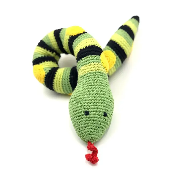 Toy | Crochet Rattle | Snake | Green & Black Stripe