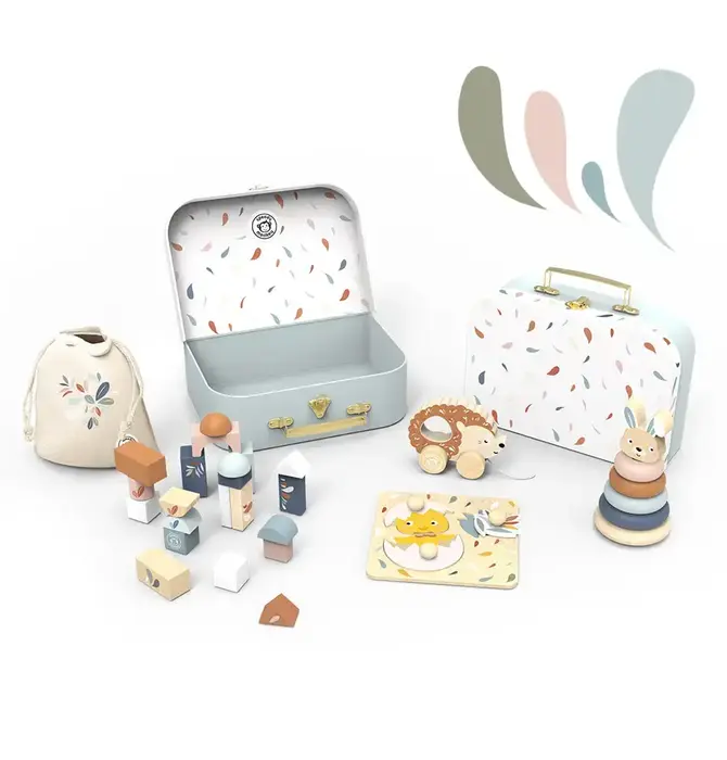 Toy Box | Buildings Blocks + Stacking Rabbit + Chick Puzzle + Pull-Along Hedgehog