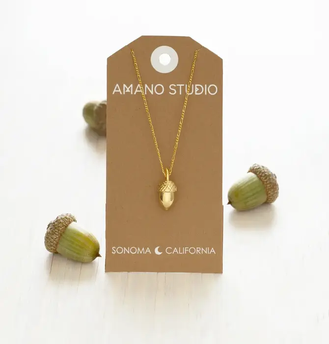 Necklace | Acorn Charm | 20" Chain | 14KGP