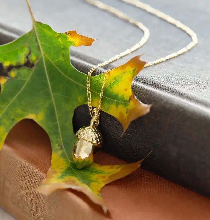 Necklace | Acorn Charm | 20" Chain | 14KGP