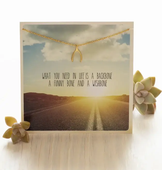Necklace | Carded Gift | 18" Gold Plate | Wishbone