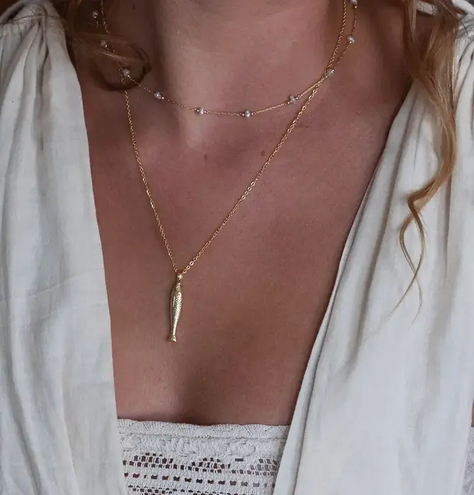 Necklace | Fish Charm | 20" Chain | 14KGP