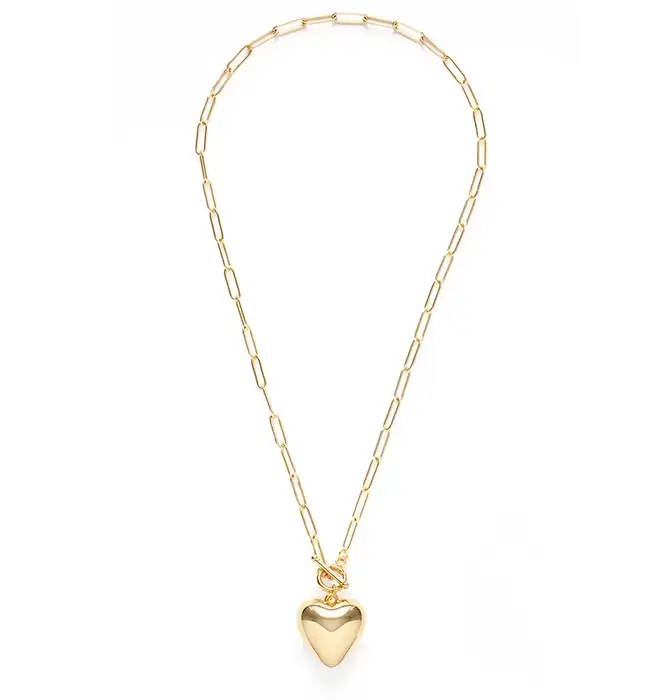 Necklace | Puffed Heart | 20" Toggle Chain | 14KGP