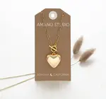 Necklace | Puffed Heart | 20" Toggle Chain | 14KGP