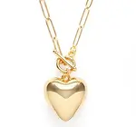 Necklace | Puffed Heart | 20" Toggle Chain | 14KGP