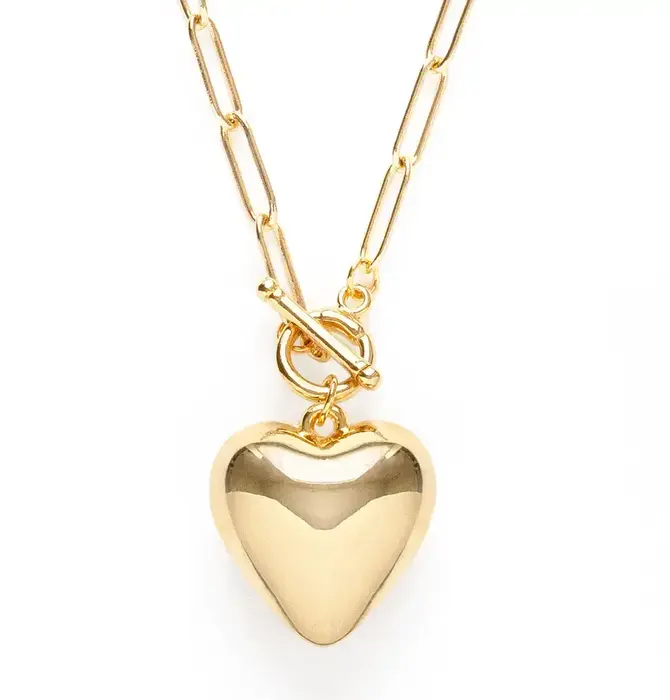 Necklace | Puffed Heart | 20" Toggle Chain | 14KGP