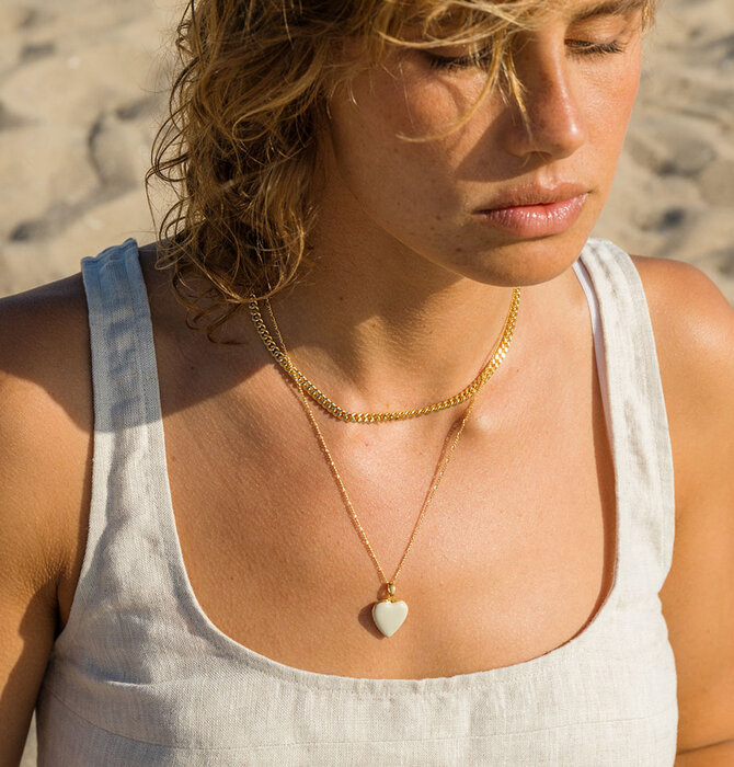 Necklace | Enamel Heart Locket | 20" Chain | 14KGP