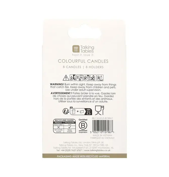 Candles | Bobble Colorful | 8 Pack