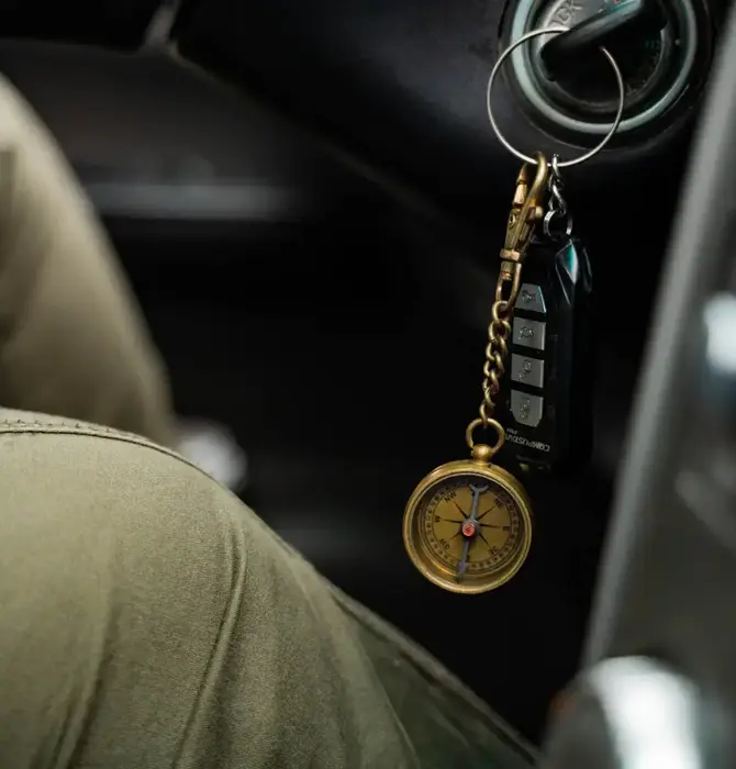 Compass Key Chain | Antiqued Brass