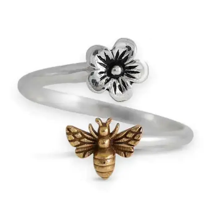 Ring | Flower & Bee | Sterling Silver | Adjustable