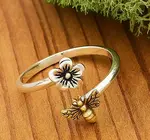 Ring | Flower & Bee | Sterling Silver | Adjustable