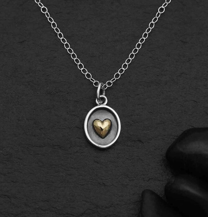Necklace | Silver Shadow Box | Bronze Heart | 18"