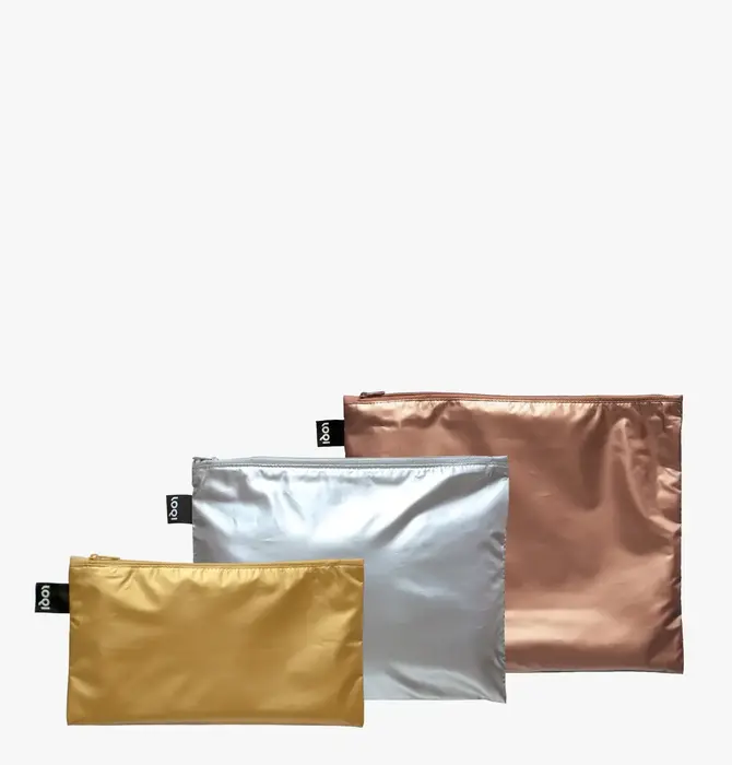 Bags | Metallic Zip Pocket | Set of 3