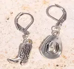 Earrings Hoops | Cowboy Boot & Hat | Antique Silver Plated