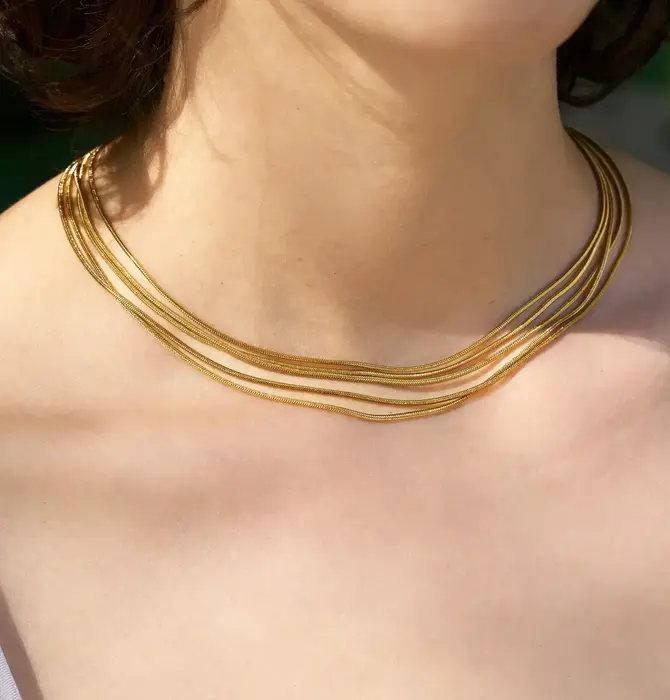 Necklace | 5-Layered Snake Chain | 18KGP