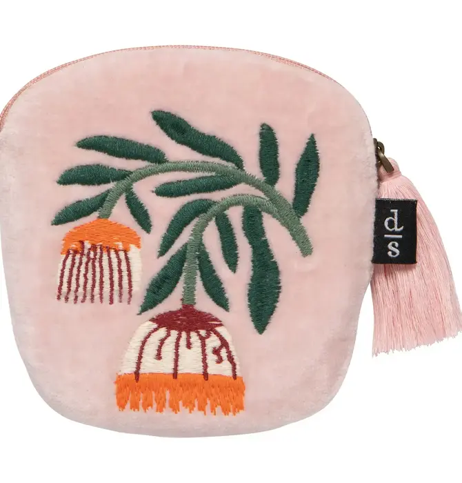 Coin Purse | Embroidered Velvet | Venus | Pink
